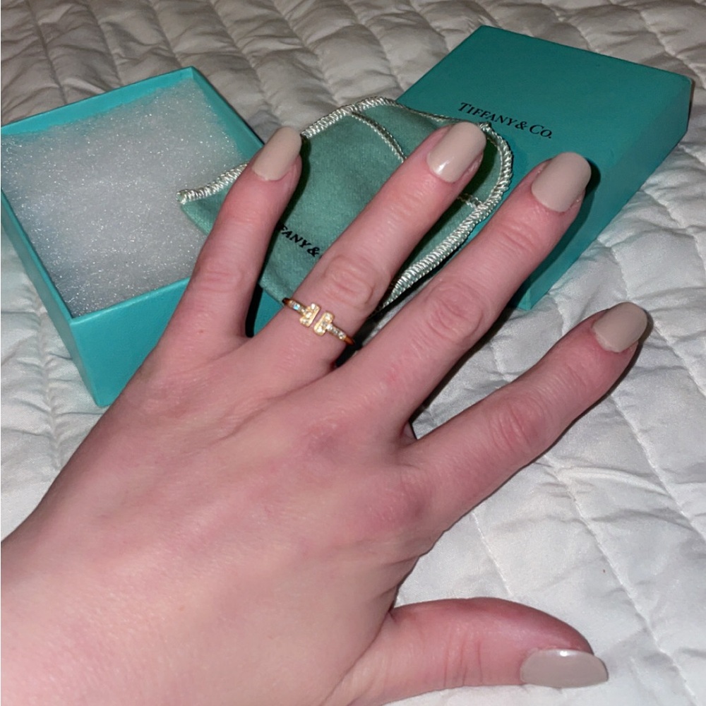 Tiffany & Co. Rose Gold T Ring with Diamonds - Picture 7 of 9